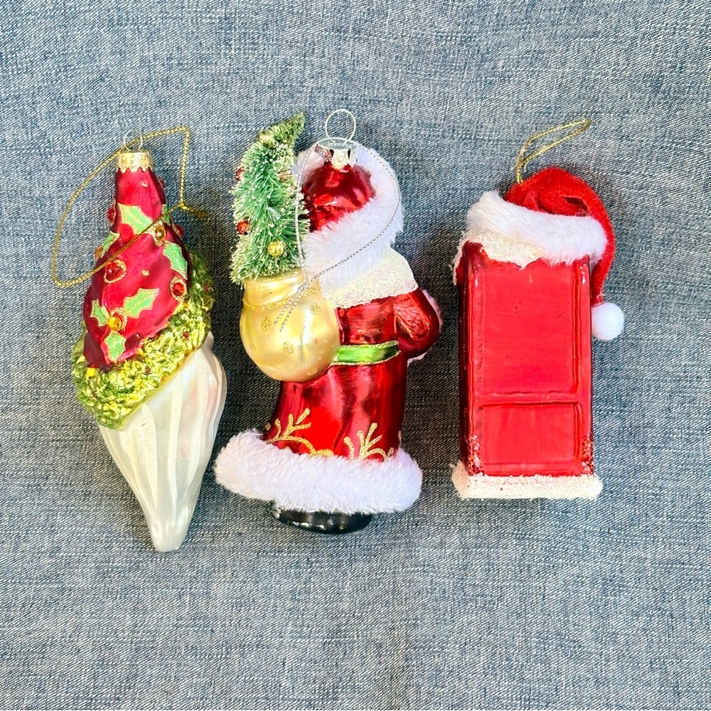 Robert Stanley 6” Blown Glass Christmas Ornament Lot Of 3 Santa Head Mailbox - Picture 3 of 6